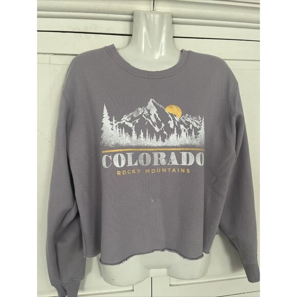 Hollister Colorado Rocky Mountains Cropped Sweatshirt Medium Raw Hem Cozy Soft - Picture 2 of 4